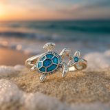 Silberring mit Schildkröte und blauem Opal