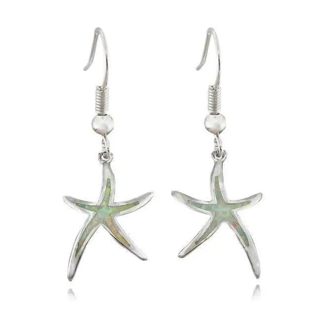 Sternenohrringe aus Opal und Silber – Weiss