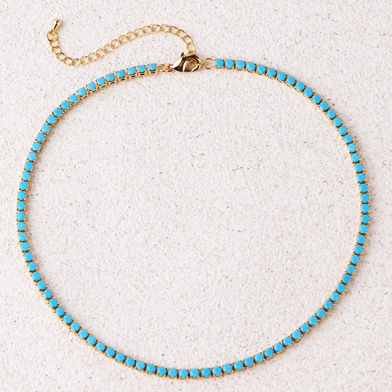 Türkises Rundes Tennis-Halsband | Gold