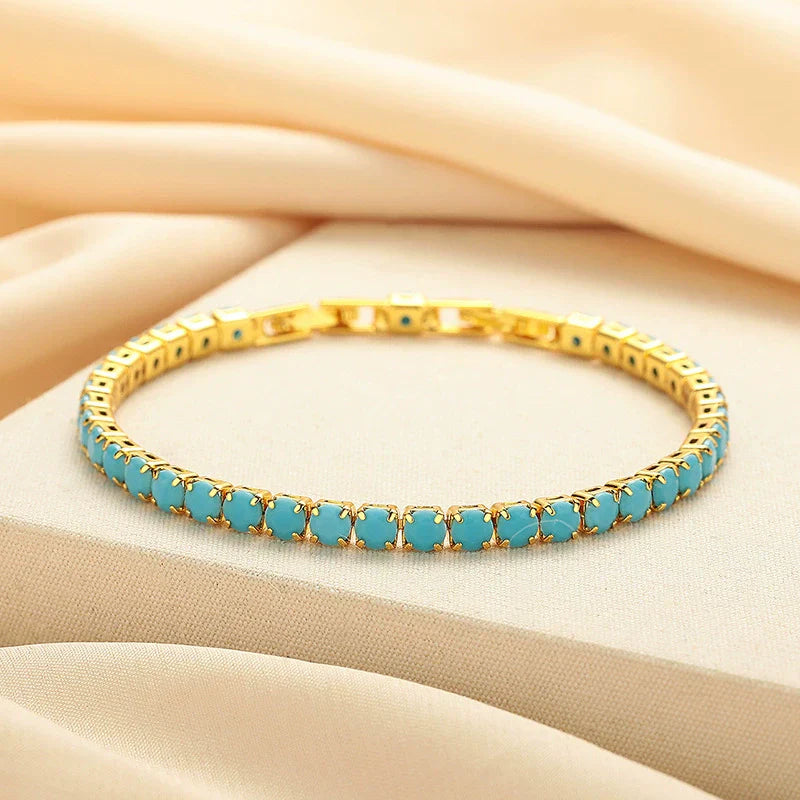 Türkises Rundes Tennisarmband | Gold