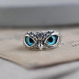 Verstellbarer Glücks-Eulenring in Silber mit Opal