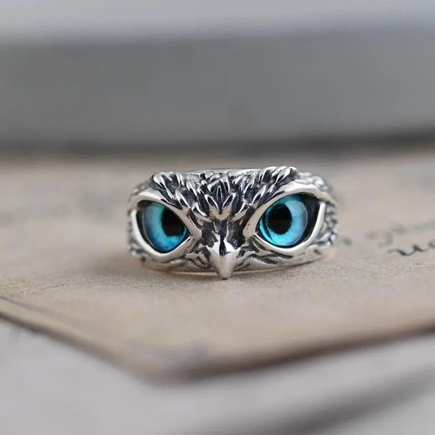 Verstellbarer Glücks-Eulenring in Silber mit Opal