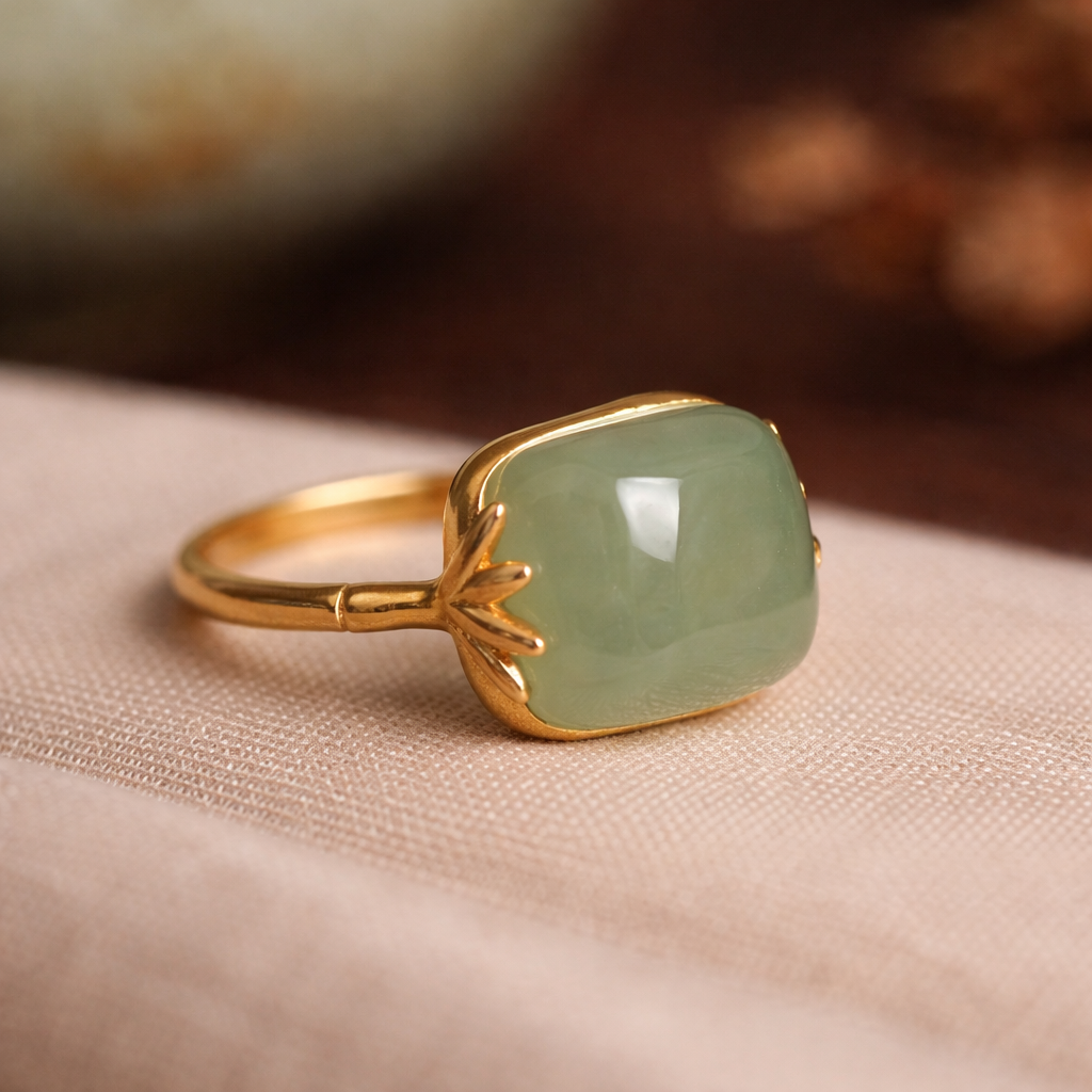 Verstellbarer Retro-Ring aus Gold mit grünem Jade