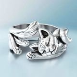 Verstellbarer Retro-Ring mit Kätzchen in Silber