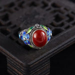 Verstellbarer Retro-Ring mit Silber und rotem Turmalin