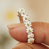 Verstellbarer Ring aus Silber und handgefertigtem Emaille mit Margeriten