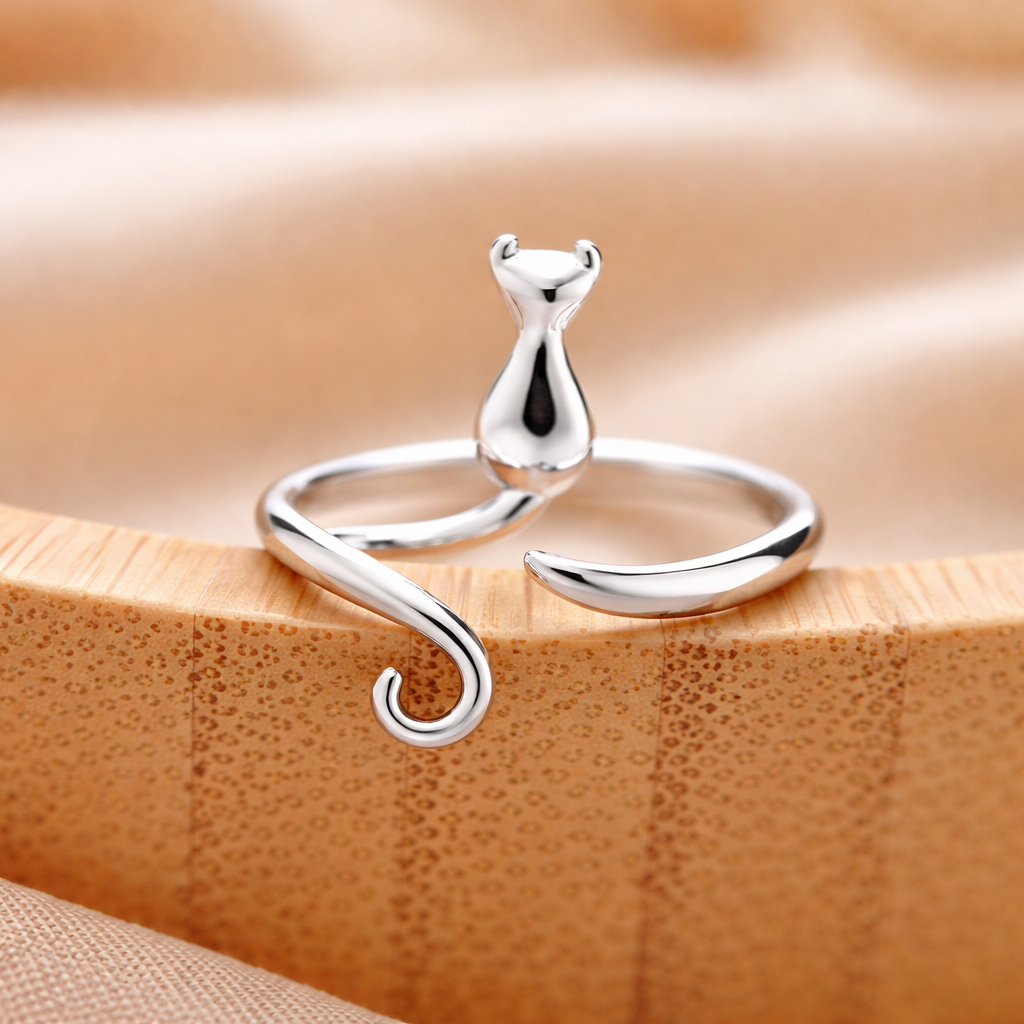 Verstellbarer Ring mit Kätzchen in Silber