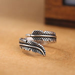 Verstellbarer retro Silberring mit Blatt