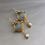 Vintage Ohrringe aus blauem Glas und Perlen