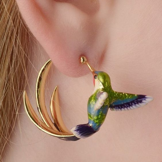 Vintage Ohrringe mit Kolibri in Emaille