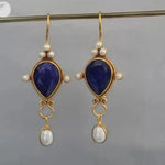 Vintage Ohrringe mit Rubin und Margarite – Dunkelblau