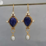 Vintage Ohrringe mit Rubin und Margarite – Dunkelblau