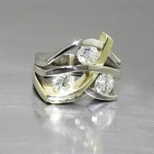Vintage Ring in Gold und Silber mit Zirkon