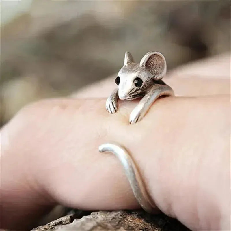 Vintage Ring in Silber mit Maus