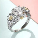 Vintage Ring mit Sonnenblume in Gelb und Silber