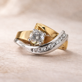 Vintage Unregelmässiger Ring in Gold und Silber mit Zirkonia