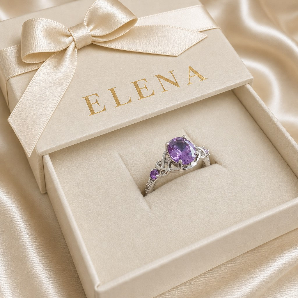 Amethyst Knotenring | Weissgold