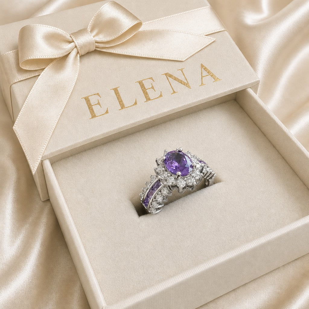 Amethysten Dämmerung Krone Ring | Weissgold