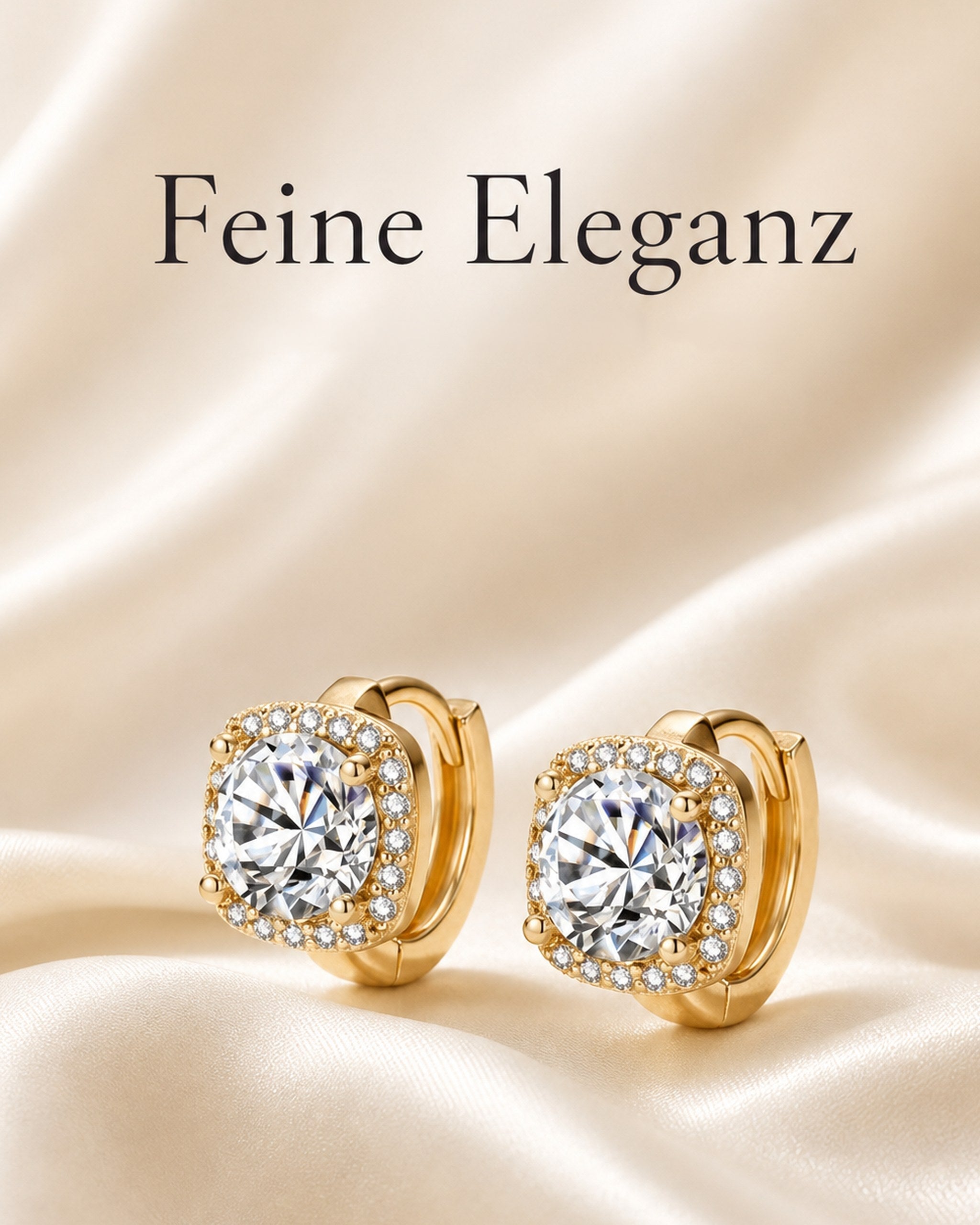 Feine Eleganz — goldene Ohrringe auf Seide, mobil
