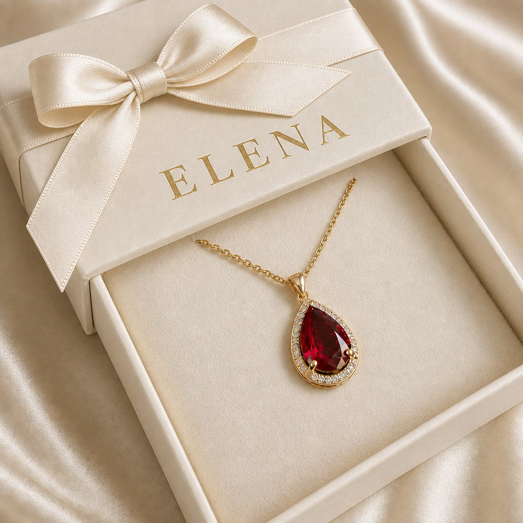Ruby Tränenanhänger Halskette | Gold
