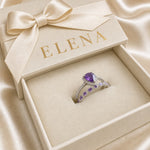 Tränenförmiger Amethyst-Ring Set | Weissgold